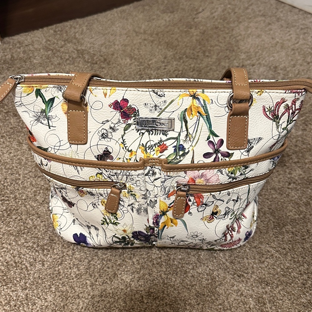 Multi sac Floral Print Shoulder Bag with Tan Straps